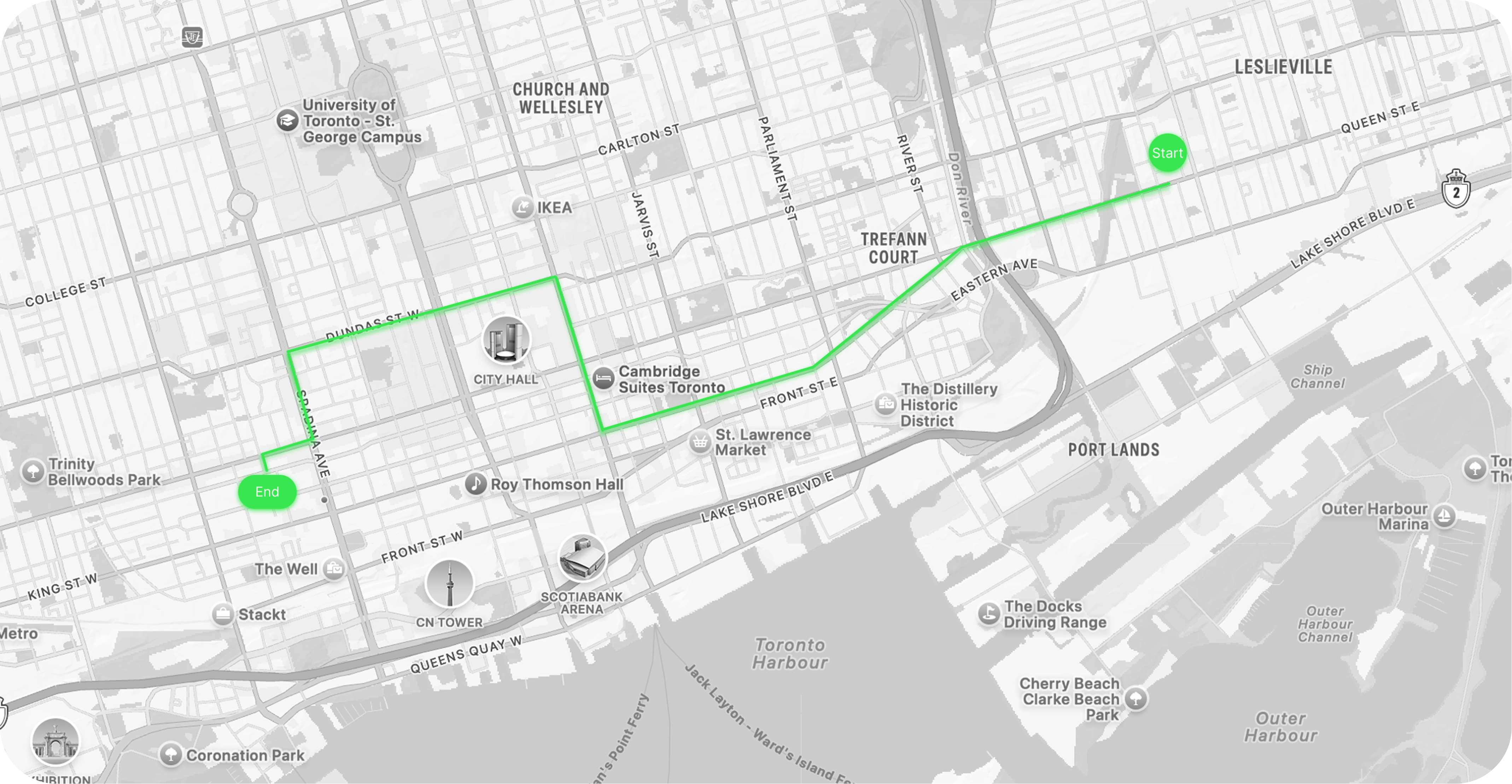 Route map across Toronto